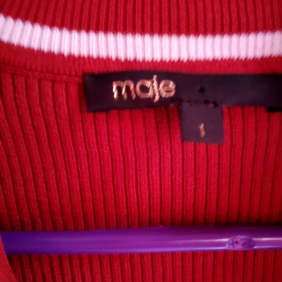 Maje Cranberry Ribbed Knit 1/4 Zip Top Size Small - Picture 4 of 9